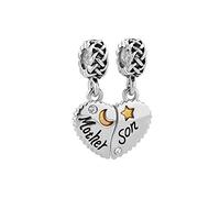 FGT 2PCS Mother Daughter Son Love Heart Charms Compatible with Pandora Moments Bracelets Star Moon Birthday Mothers Day Christmas