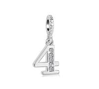 FGT 4 Four Lucky Number 4th Silver Tone Crystal Clear CZ Charm Compatible with Pandora Charms Bracelets Women Girls Birthday Anniversary