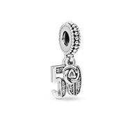 FGT 50 Celebration Charm fits Pandora Bracelets Sterling Silver Rose Birthday Charms Gift for Women Mum Grandmother Valentine Anniversary