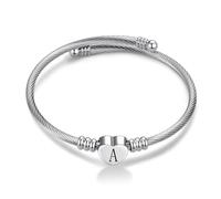 FGT A Initial Love Heart Letter Cuff Bangle Bracelets for Women Name Family Birthday Christmas Stainless Steel Alphabet Silver