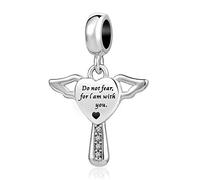 FGT Angel Wing Love Heart Cross Dangle Charm Compatible with Pandora Charms Bracelets Jesus Religion Bible Verses Engraved Family Pray
