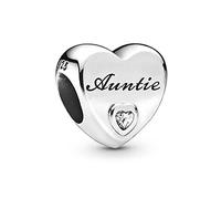 FGT Auntie Love Heart Sterling Silver Charm fits Pandora Charms Bracelets Birthday Bead Gift for Women Niece Cursive Writing Clear CZ
