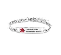FGT Autism Awareness Adjustable Chain Link Bracelets Engraved Red Cross Stainless Steel Birthday Jewelry Please be Patient I am a Little bit Shy