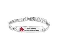 FGT Autism Awareness Adjustable Chain Link Bracelets Understand Accept Love Support Engraved Red Cross Stainless Steel Birthday Jewelry