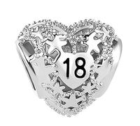 FGT Awesome 18 Love Heart Bead Charm fits Pandora Charms Moments Bracelets Birthday Jewellery Gift for Women Sister Family Sparkling Star