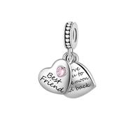 FGT Best Friend Double Pink Heart Split Dangle Charm fits Pandora Charms Bracelets I Love You Moon and Back Christmas Birthday Jewellery Gift for Women Friendship Sister