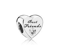 FGT Best Friends Love Heart Sterling Silver Charm fits Pandora Charms Bracelets Birthday Bead Gift for Women Friendship Sisters Cursive Writing Clear CZ