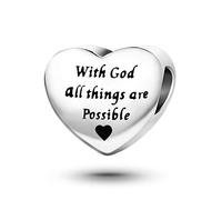 FGT Bible Verses God Heart Charm fits Pandora Bracelets Christmas With God All Things are Possible Women Mom Girls Family Birthday