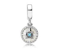 FGT Blue Compass Dangle CharmCompatible with Pandora Bracelets Necklaces Pendant Sterling Silver Follow Your Dream Sister Wife Best Friend