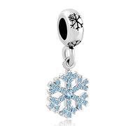 FGT Blue Snowflakes Charm Compatible with Pandora Moments Bracelets Silver CZ Winter Snow Friends Family Christmas Birthday Xmas