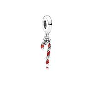 FGT Christmas Candy Cane Sterling Silver Dangle Charm fits Pandora Charms Bracelets Birthday Xmas Beads Gift for Women Daughter Sister Granddaughter Family Best Friends
