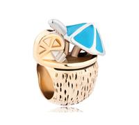 FGT Coconut Cocktail Umbrella Drink Bead Charm Compatible with Pandora Bracelets Summer Vacation Hawaii Beach Women Girls Daughter Ocean