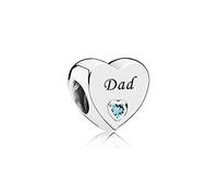 FGT Dad Sterling Silver Heart Blue CZ Charm fits Pandora Charms Bracelets Necklaces Pendants Birthday Jewellery Gift for Women Daughter Daddy