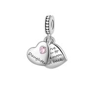 FGT Daughter Double Pink Heart Split Dangle Charm fits Pandora Charms Bracelets I Love You Moon and Back Christmas Birthday Jewellery Gift for Women Family