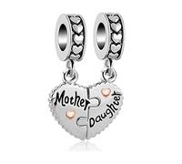 FGT Daughter Mother Love Heart 2Pcs Dangle Charm Compatible with Pandora Charms Bracelets Women Girls Mum Mom Family Anniversary Birthday
