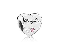 FGT Daughter Pink Love Heart Sterling Silver Charm fits Pandora Charms Bracelets Birthday Bead Gift for Dad Cursive Writing
