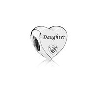 FGT Daughter Sterling Silver Clear CZ Heart Charm fits Pandora Charms Bracelets Necklaces Pendants Birthday Jewellery Gift for Women Mum Mother's Day
