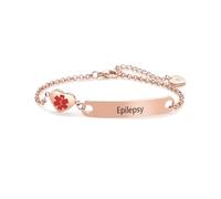 FGT Epilepsy Rose Gold Medical Alert ID Bracelet for Women Men Adults Emergency Medical Jewelry Heart Stainless Steel Adjustable Chain Bracelet