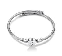FGT G Initial Love Heart Letter Cuff Bangle Bracelets for Women Name Family Birthday Christmas Stainless Steel Alphabet Silver
