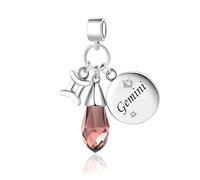 FGT Gemini Zodiac Dangle Charm fit Pandora Charm Moments Bracelets Sparkling Purple June Birthstones
