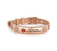 FGT Gluten Free Sensitivity Rose Gold Medical Alert ID Bracelet for Women Emergency Medical Jewelry Heart Stainless Steel Adjustable Wristband