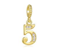 FGT Gold Lucky Number 5 Dangle Charm fits Pandora Charms Bracelets Christmas Anniversary Birthday Jewellery Gift for Women Daughter Sister Friends Niece Granddaughter
