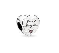 FGT Granddaughter Pink Love Heart Sterling Silver Charm fits Pandora Charms Bracelets Birthday Bead Gift for Women Grandma Cursive Writing