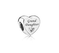 FGT Granddaughter Sterling Silver Clear CZ Heart Charm fits Pandora Charms Bracelets Necklaces Pendants Birthday Jewellery Gift for Women Grandma Grandmother