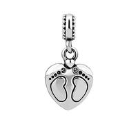 FGT Heart Baby Footprint Charm Compatible with Pandora Moments Bracelets Mother Mom Birthday Christmas Mum Sister Daughter Wife
