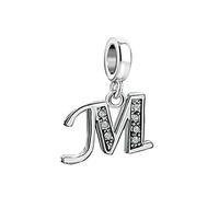 FGT Initial Letter M Dangle Charm fits Pandora Charms Bracelets Family Name Personalized Birthday Jewellery Gift for Daughter Women Sister