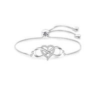 FGT Interlocking Infinity Heart Slide Bracelet for Women Christmas Birthday Jewellery Present for Daughter Sister Family Adjustable Stainless Steel Bracelets