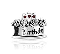 FGT January Red Birthstone Celebration Cake Charm Compatible with Pandora Charms Bracelets Happy Birthday Candle Crown Girls Women Family