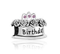 FGT June Purple Birthstone Celebration Cake Charm Compatible with Pandora Charm Bracelets Happy Birthday Candle Crown JUN Women Family Girls