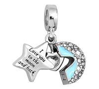 FGT Light Blue Moon Star Love Heart Charms Compatible with Pandora Moments Bracelets I Love You Sister Family Christmas Birthday Anniversary