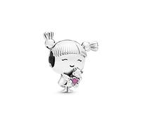 FGT Little Girl Charm fits Pandora Moments Bracelets Pink Heart Teddy Bear Sterling Silver Dangle Bead for Women Granddaughter Family Birthday