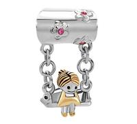 FGT Little Girl on a Swing Dangle Charm Compatible with Pandora Bracelets Love Family Mom Daughter Birthday