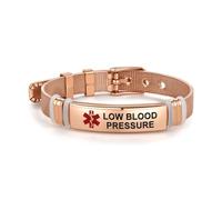 FGT Low Blood Pressure Rose Gold Medical Alert ID Bracelet for Women Emergency Medical Jewelry Heart Engraved Stainless Steel Adjustable Wristband