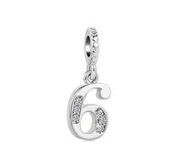 FGT Lucky Number 6 Six 6th CZ Charm Compatible with Pandora Charms Bracelets Daughter Family Women Girls Wife BFF Birthday Anniversary
