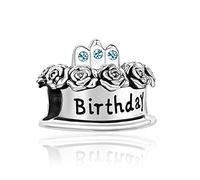 FGT March Blue Birthstone Celebration Cake Charm Compatible with Pandora Charms Bracelets Happy Birthday Candle Crown MAR Girls Family Women
