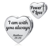 FGT Matthew 28:20 Bible Quote Verse Heart Charm fits Pandora Charms Bracelets Religion Birthday Bead Gift for Women Daughter Stainless Steel