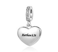 FGT Matthew Isaiah Bible Cross Love Heart Charm fits Pandora Bracelets with Verse Religion Dangle Beads Christian Jesus Black Gold