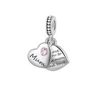 FGT Mum Double Pink Heart Split Dangle Charm fits Pandora Charms Bracelets I Love You Moon and Back Christmas Birthday Jewellery Gift for Women Daughter Mother