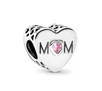 FGT Mum Pink Love Heart Sterling Silver Charm fits Pandora Charms Bracelets Birthday Bead Gift for Women Daughter Mom Mother's Day Cursive Writing