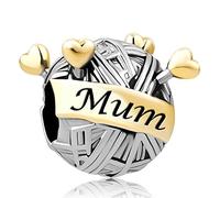 FGT Mum Yarn Ball Bead Charm Compatible with Pandora Bracelets Gold Heart Knitting Stick Two-tone Women Mother Daughter Chrsitmas