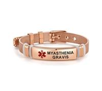 FGT Myasthenia Gravis Rose Gold Medical Alert ID Bracelet for Women Emergency Medical Jewelry Heart Engraved Stainless Steel Adjustable Wristband