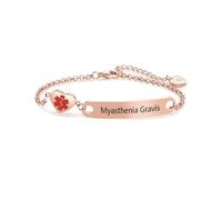 FGT Myasthenia Gravis Rose Gold Medical Alert ID Bracelet for Women Men Emergency Medical Jewelry Heart Stainless Steel Adjustable Chain Bracelet