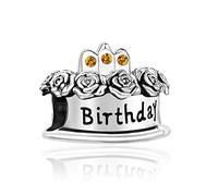 FGT November Yellow Birthstone Cake Charm Compatible with Pandora Charms Bracelets NOV Happy Birthday Candle Crown Women Girls Family Wife