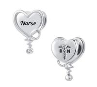 FGT Nurse Cap Love Heart Stethoscope Dangle Charm Compatible with Pandora Charms Bracelets Caduceus RN Snake Doctor