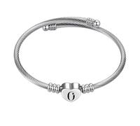 FGT O Initial Love Heart Letter Cuff Bangle Bracelets for Women Name Family Birthday Christmas Stainless Steel Script Point Alphabet Silver