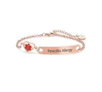 FGT Penicillin Allergy Rose Gold Medical Alert ID Bracelet for Adults Emergency Medical Jewelry Heart Stainless Steel Adjustable Chain Bracelet